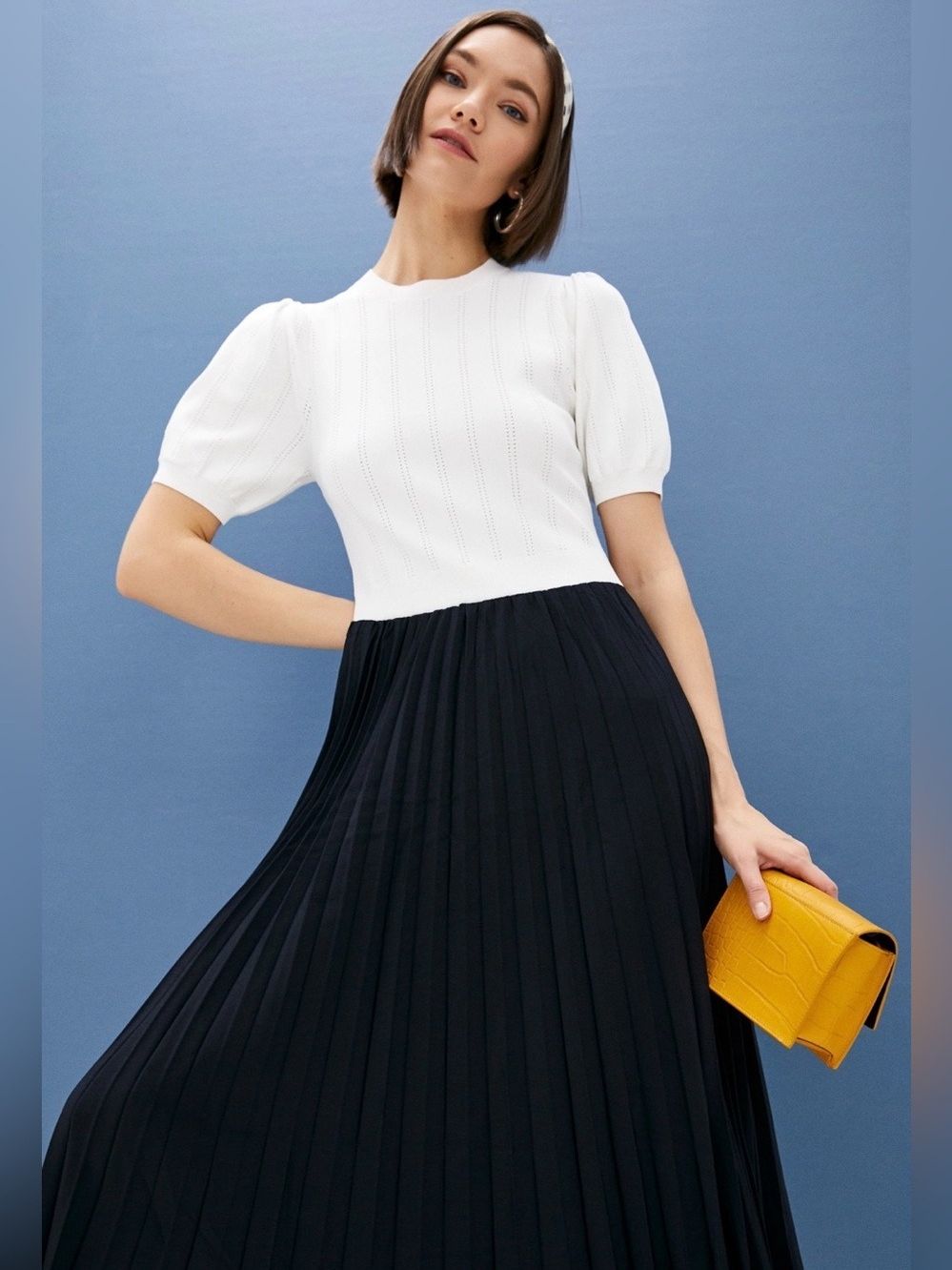 Ted Baker London Mixed Media Puff Sleeves Midi Dress Career Office Boardroom